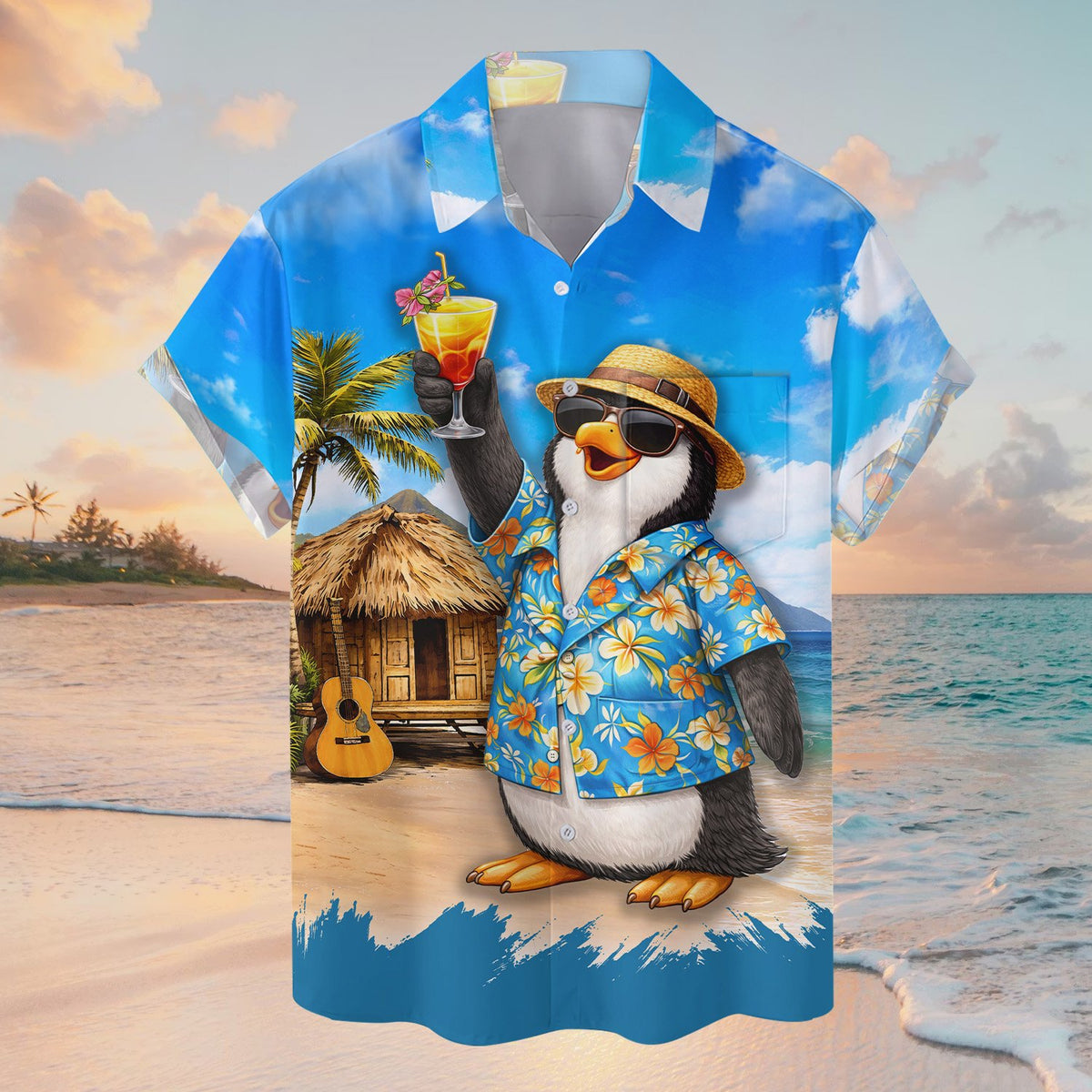 Alternative front view of the beach/tropical hawaiian shirt