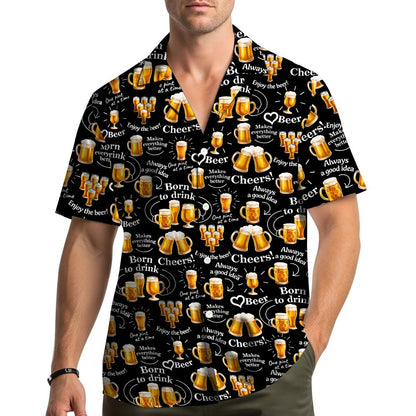 Lifestyle image showing the black beer hawaiian shirt worn by a model