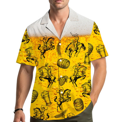 Lifestyle view of a group wearing the matching family hawaiian shirts outdoors