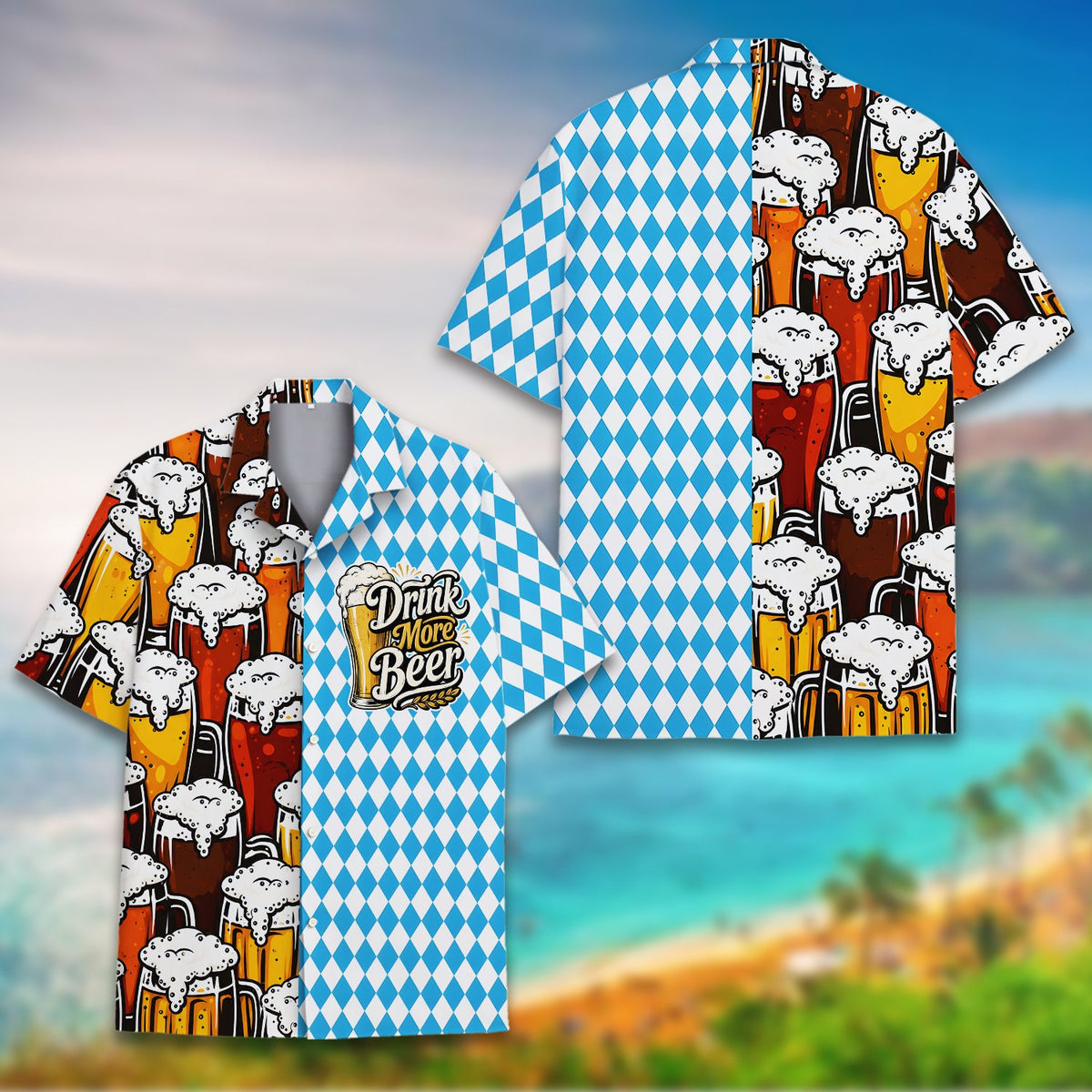 Additional front view showing the blue and white argyle pattern