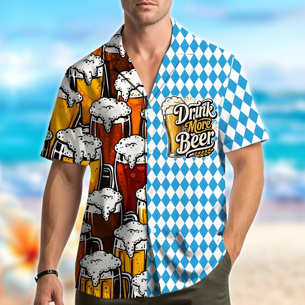 Second lifestyle shot of the beer themed hawaiian shirt