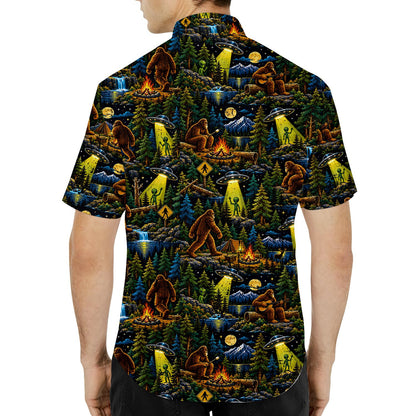 Additional back view of the Bigfoot and Aliens matching family Hawaiian shirt