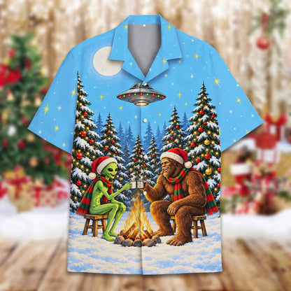 Bigfoot and alien hawaiian shirt matching family outfits, main view