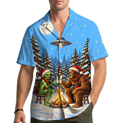 Lifestyle view of matching family hawaiian shirts holiday edition