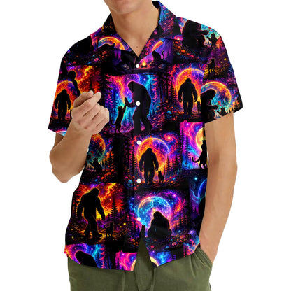 Third lifestyle view displaying the matching hawaiian shirts for family in an outdoor setting