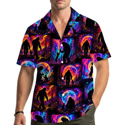 Lifestyle shot of a family wearing the matching family hawaiian shirts