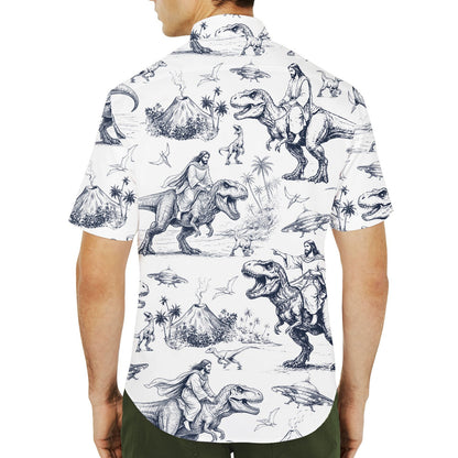 Alternative back view of the blue bigfoot hawaiian shirt