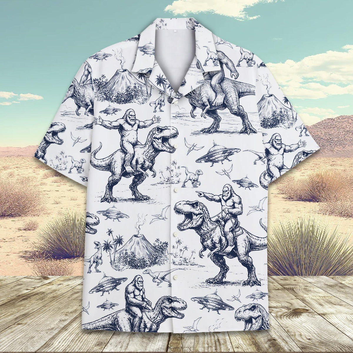 Alternative front view of the bigfoot matching family hawaiian shirt in blue