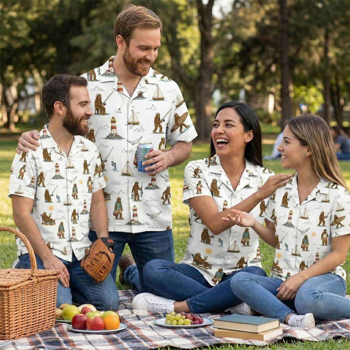 Fifth lifestyle image of the bigfoot beach hawaiian shirt enjoying the summer sun