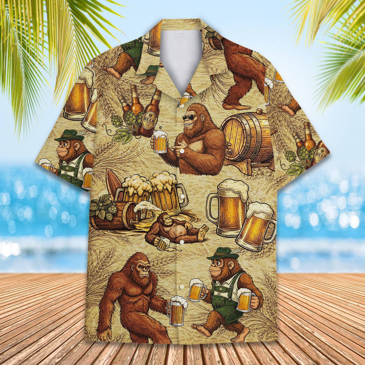 Alternative front view of the bigfoot beer hawaiian shirt