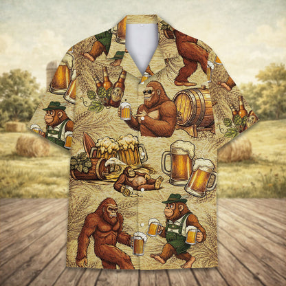 Detailed front view of the bigfoot beer hawaiian shirt pattern