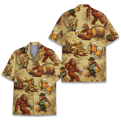 Close up front view of the bigfoot beer hawaiian shirt