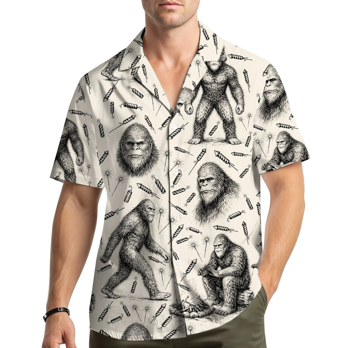 Another lifestyle view of the bigfoot hawaiian shirt