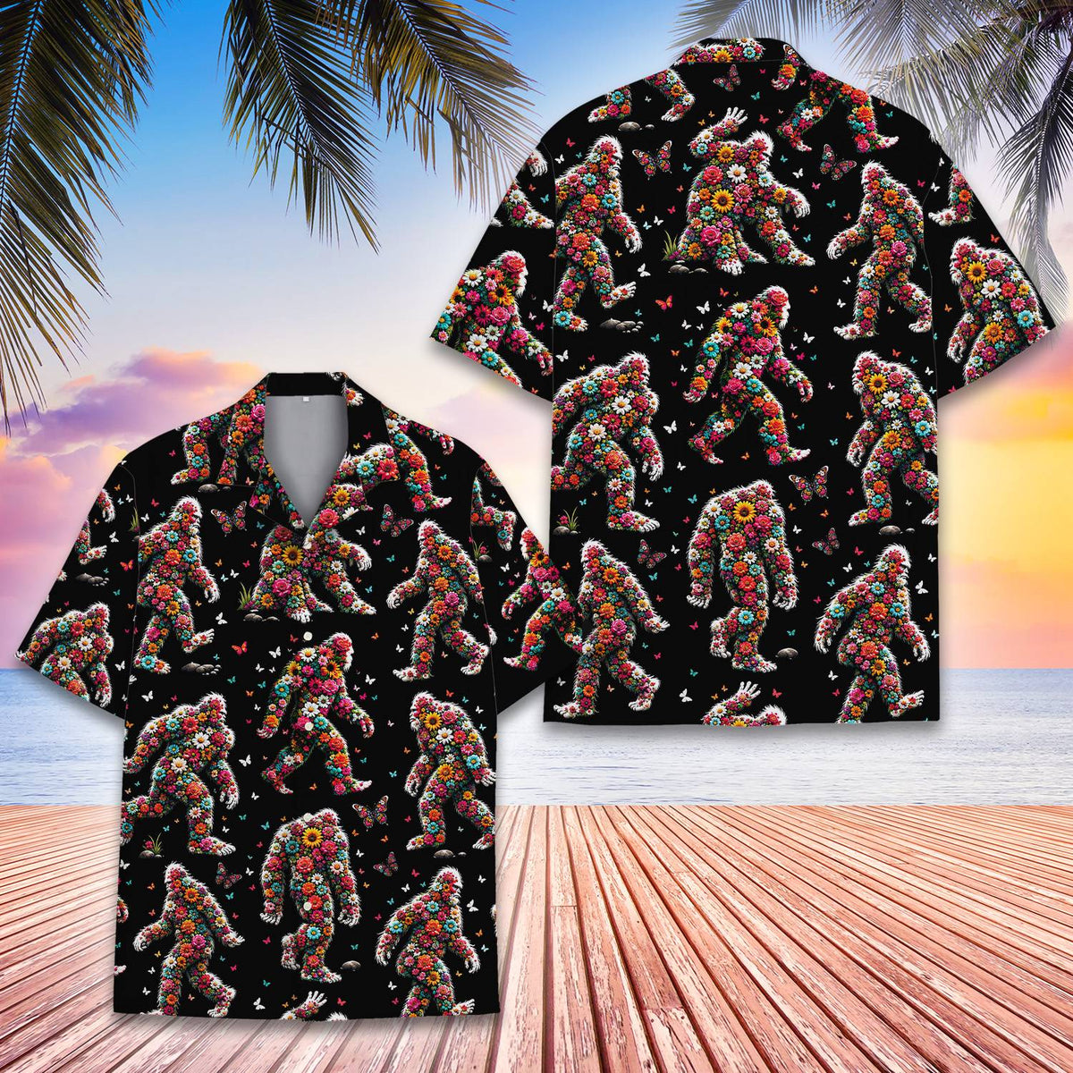 Third lifestyle view highlighting the vibrant botanical bigfoot design