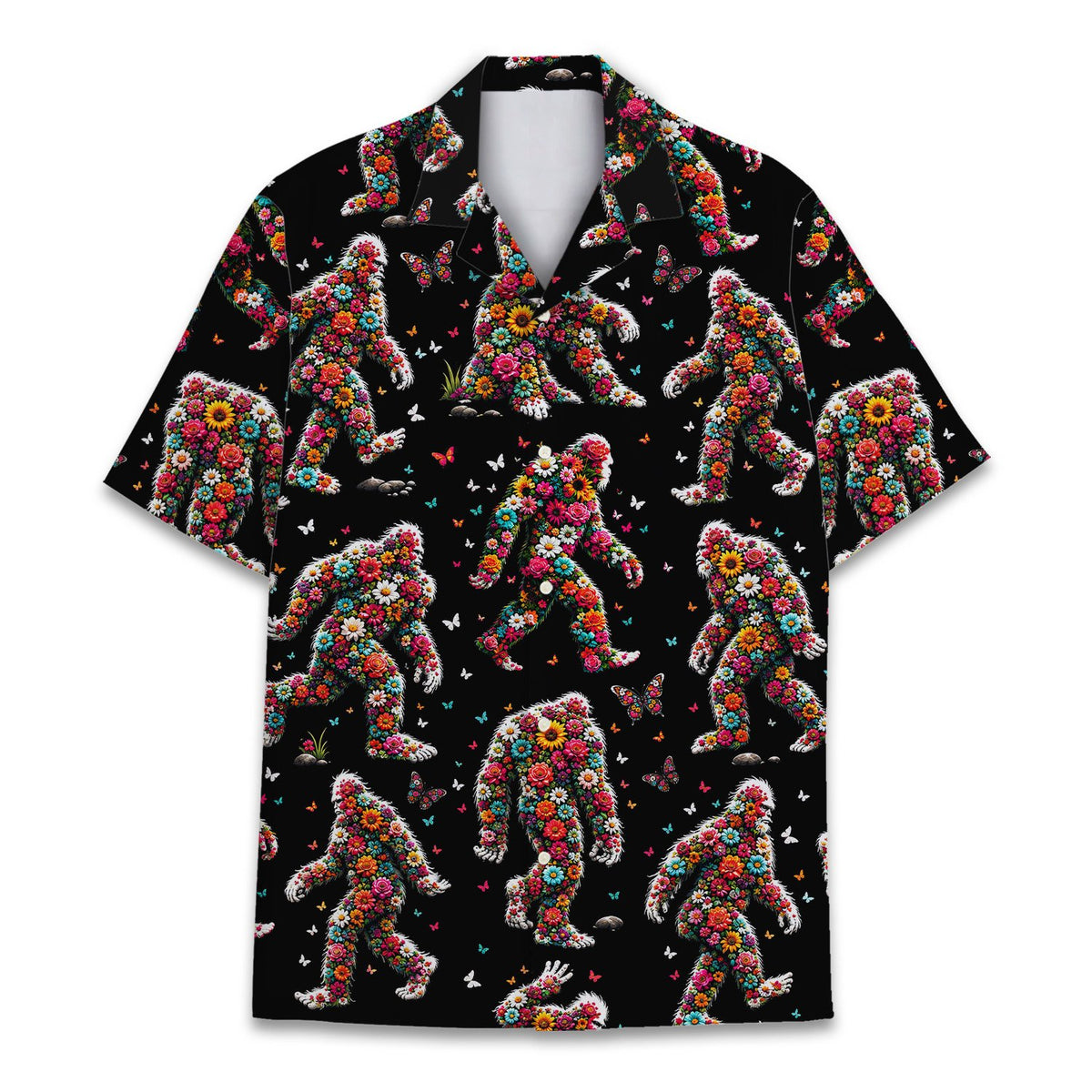 Fabric detail view showing the polyester material and colorful all-over print