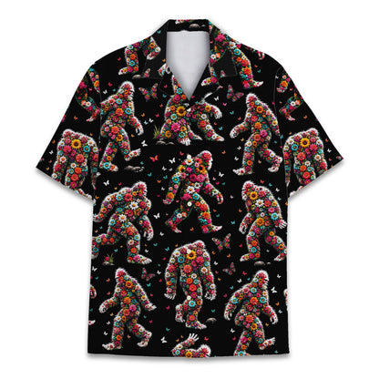 Fabric detail view showing the polyester material and colorful all-over print