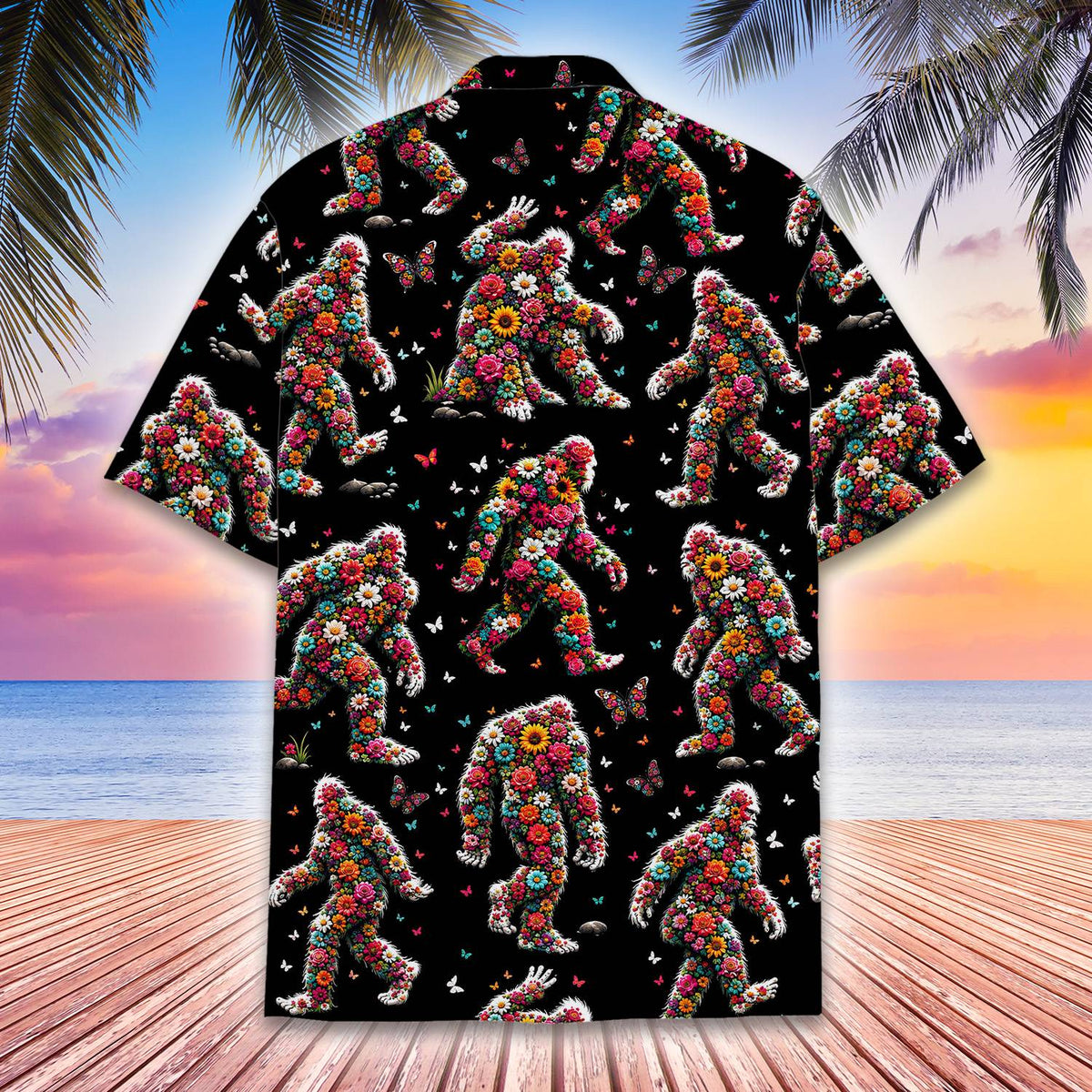 Close-up detail view of the floral bigfoot silhouette pattern