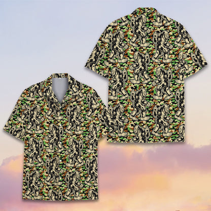 Matching family hawaiian shirts bigfoot camo front angle
