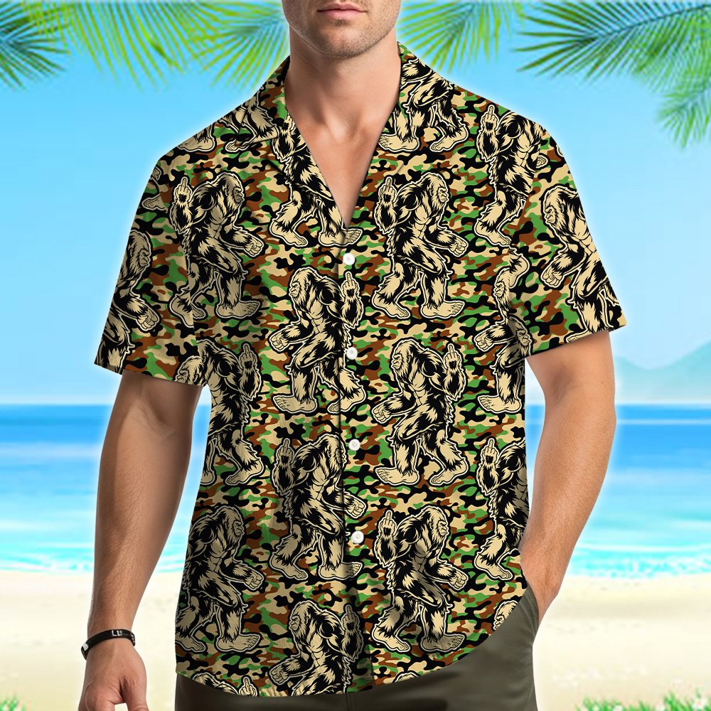 Family matching in bigfoot camo hawaiian shirts