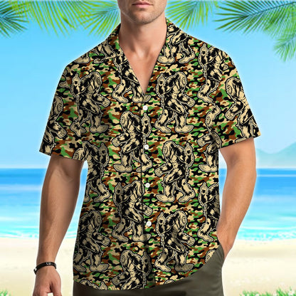Family matching in bigfoot camo hawaiian shirts