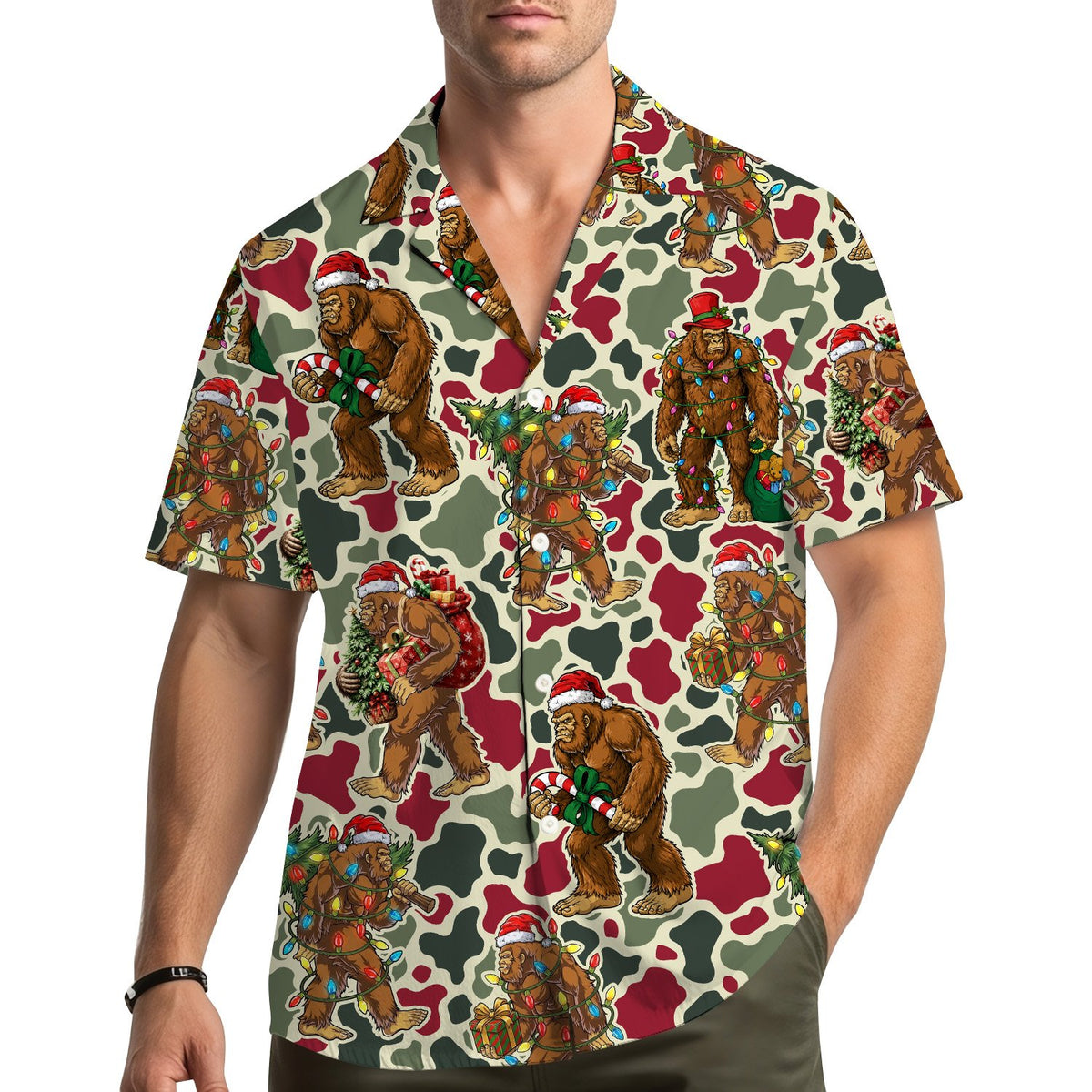Back view of Bigfoot Christmas hawaiian shirt