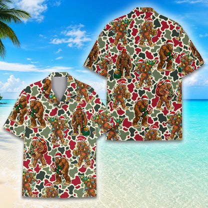 Front view of Bigfoot Christmas hawaiian shirt