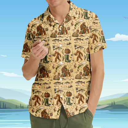 Matching family hawaiian shirts featuring bigfoot fishing design, multicolor alternate view