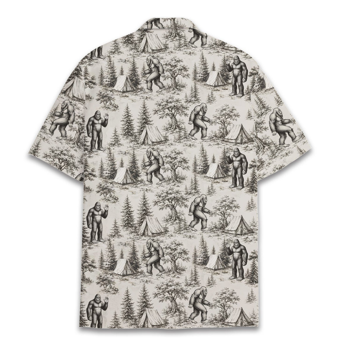 Back view of the beige bigfoot hawaiian shirt