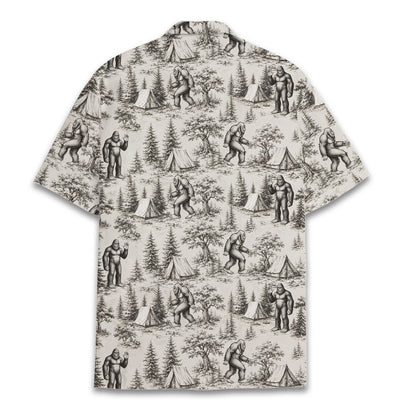 Back view of the beige bigfoot hawaiian shirt