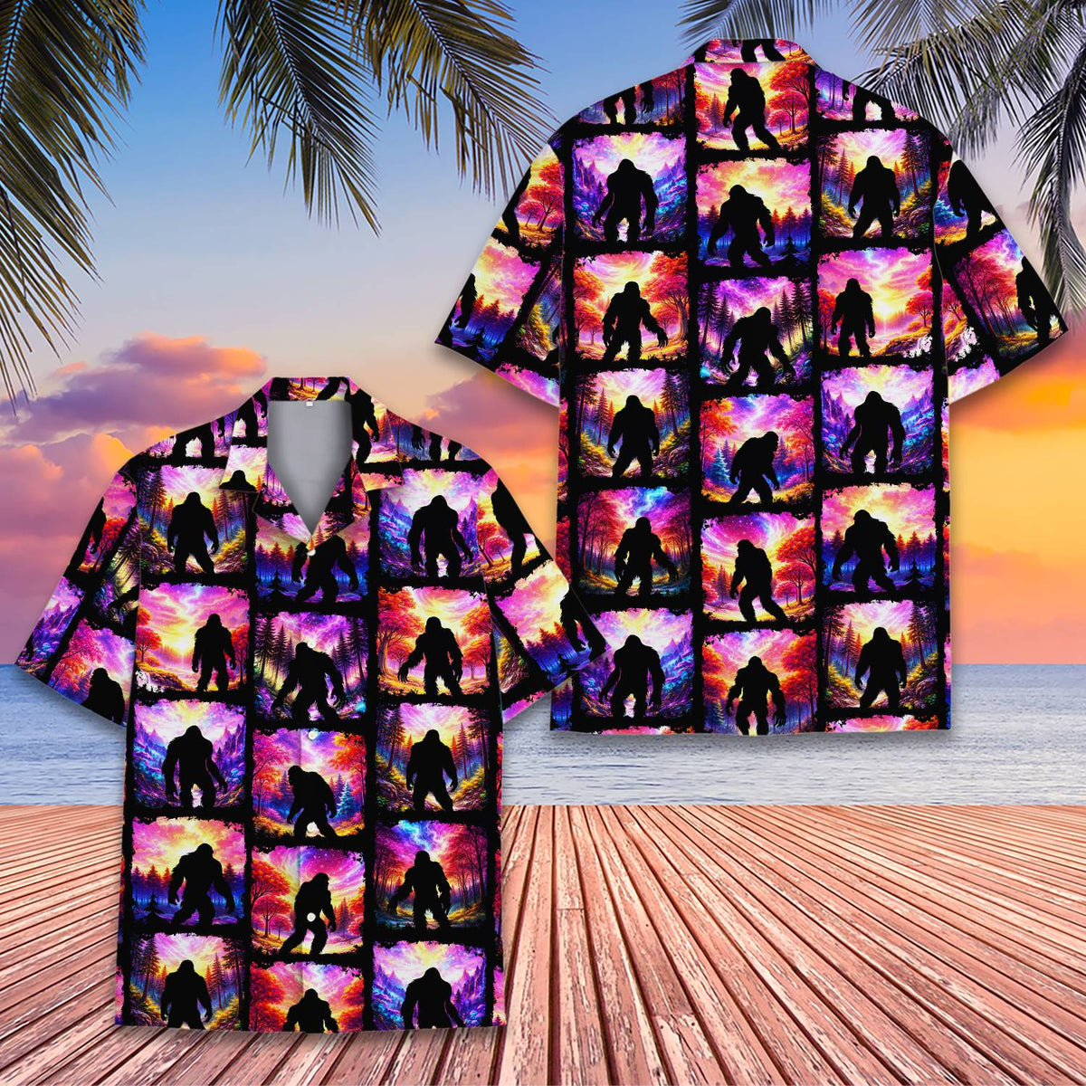 Detailed front look of the bigfoot hawaiian shirt for matching family outfits