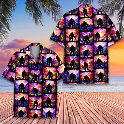 Detailed front look of the bigfoot hawaiian shirt for matching family outfits