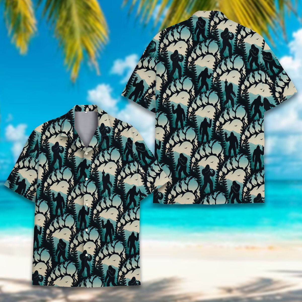 Full front view of the abstract paw print hawaiian shirt