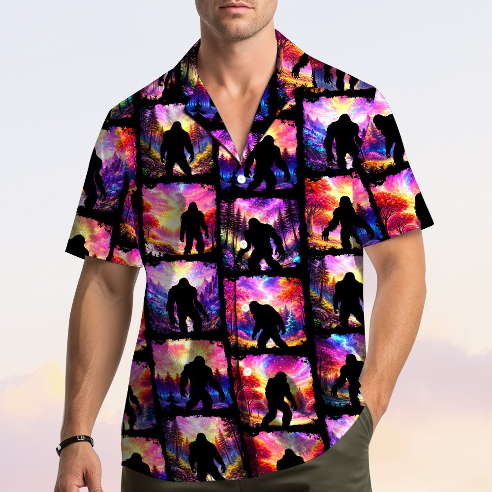 Second lifestyle view showcasing the bigfoot hawaiian shirt in a casual setting