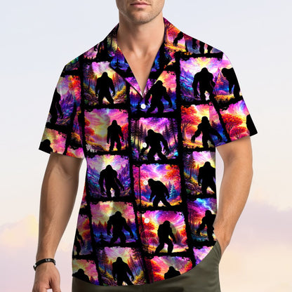 Second lifestyle view showcasing the bigfoot hawaiian shirt in a casual setting