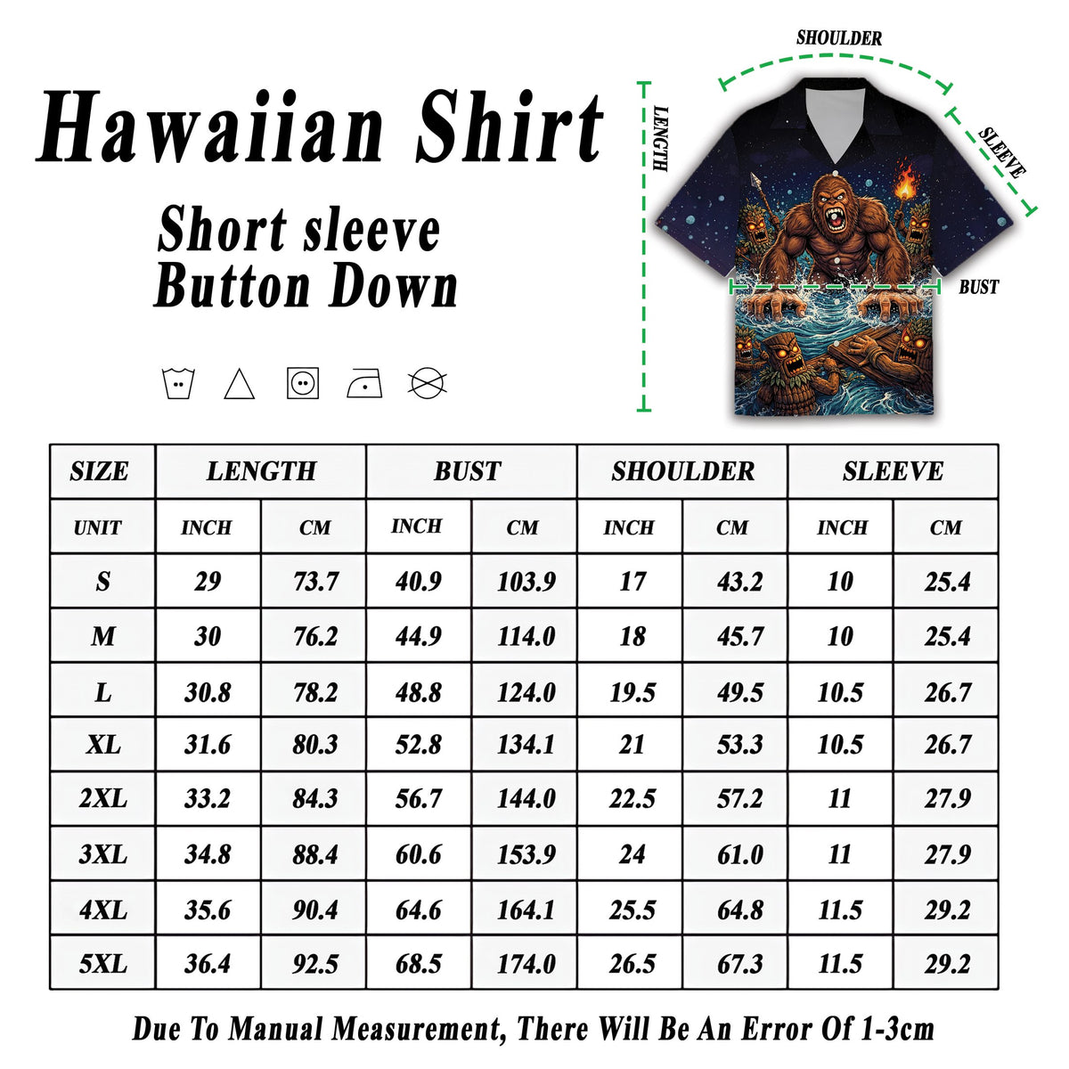 Alternative view of the navy bigfoot hawaiian shirt design elements