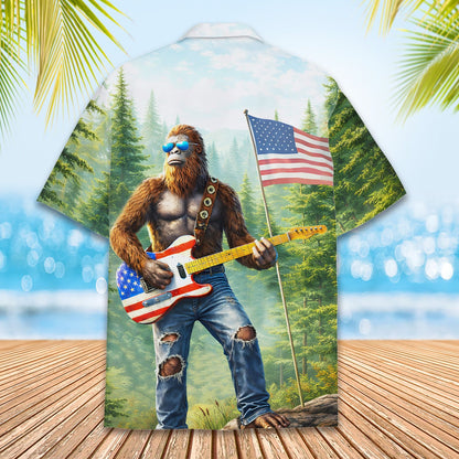 Family matching hawaiian shirts back detail featuring US flag