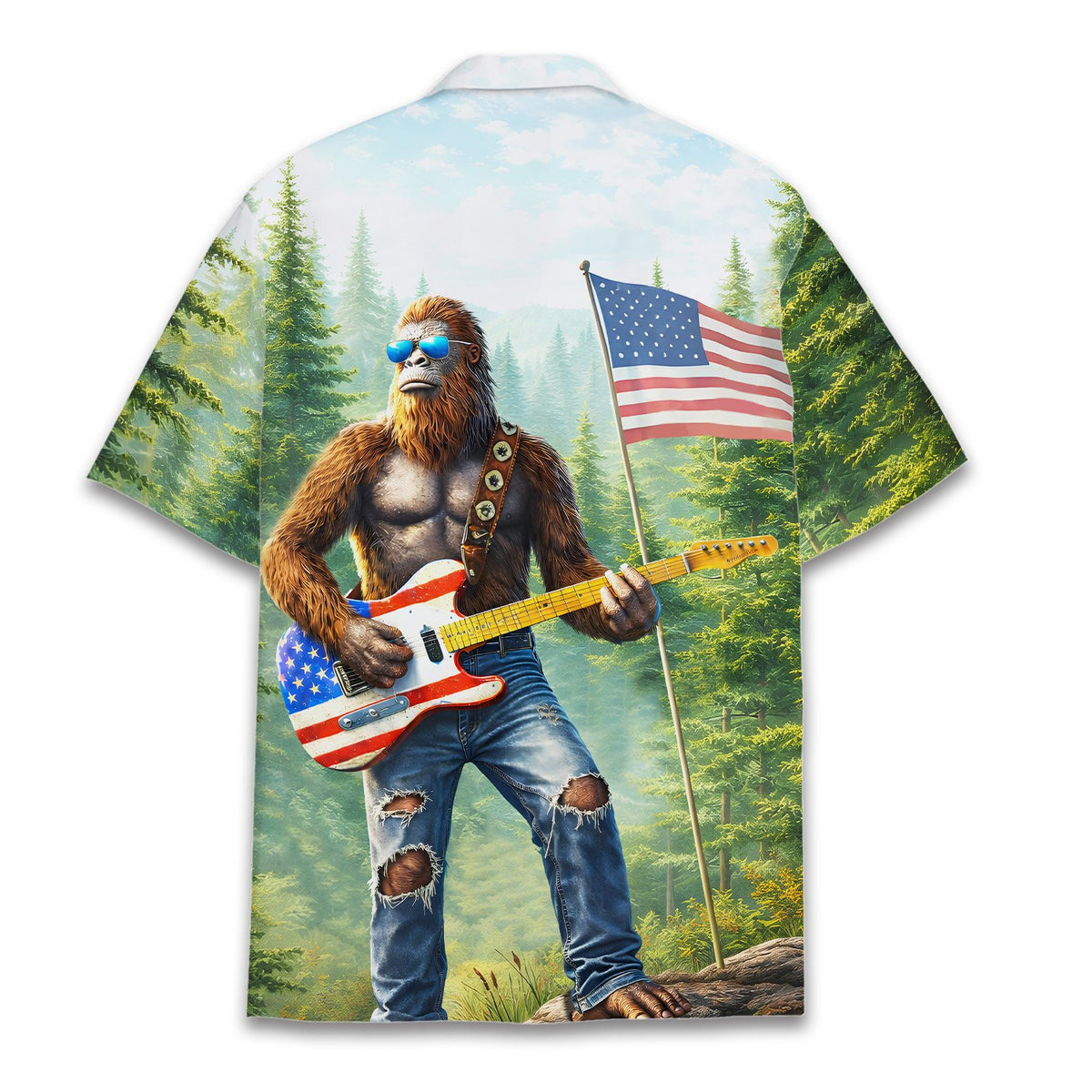 Bigfoot patriotism hawaiian shirt, back view