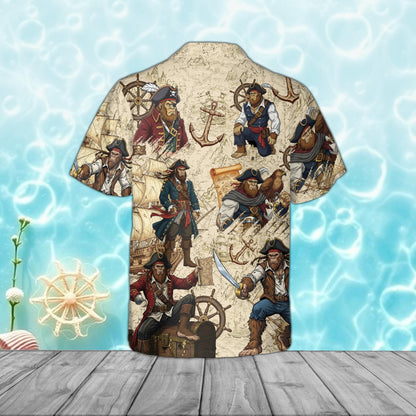 Back view of the matching family bigfoot pirate hawaiian shirt