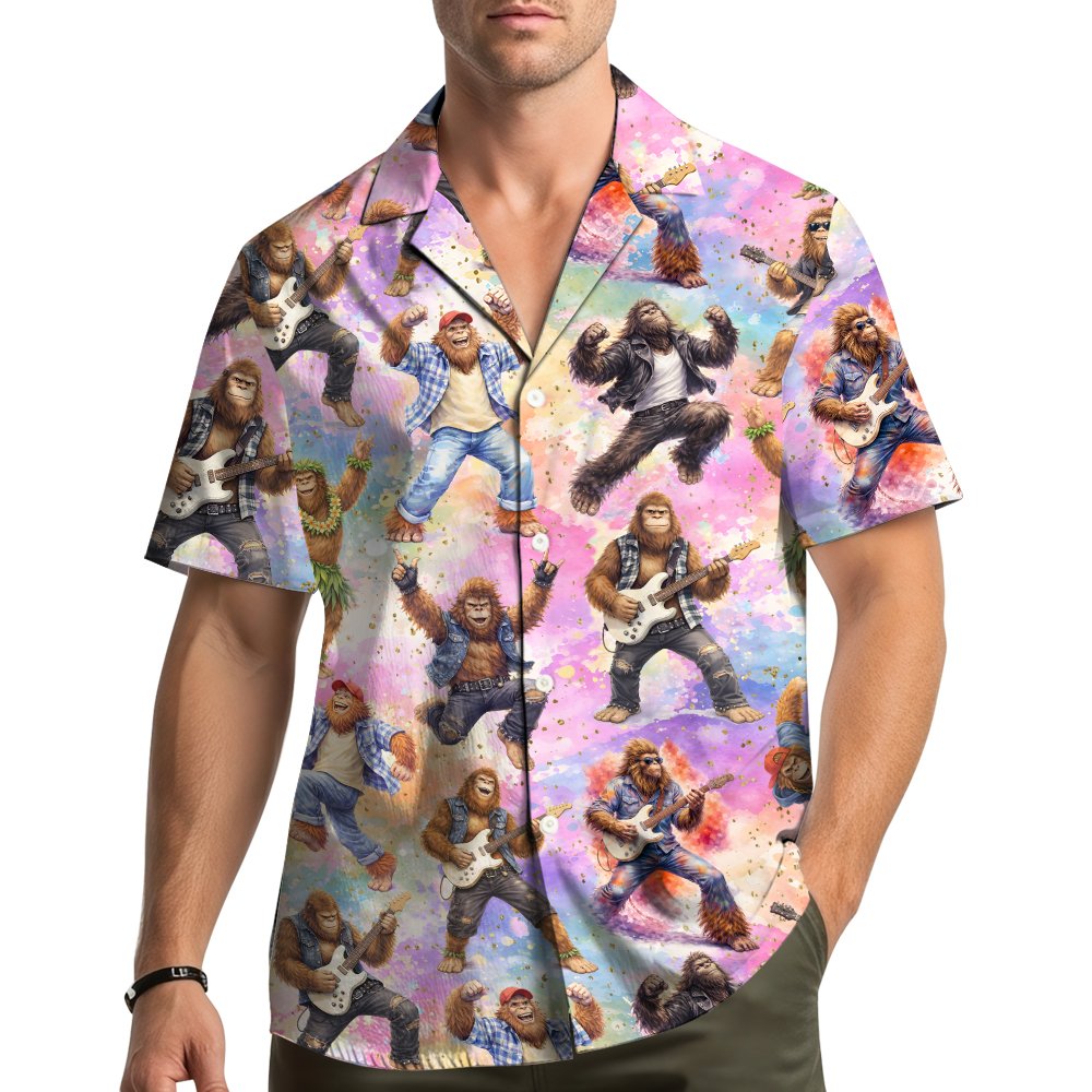 Second lifestyle view showing the rock hawaiian shirt outdoors