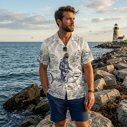 Second lifestyle view showing the bigfoot and shark design in a summer setting