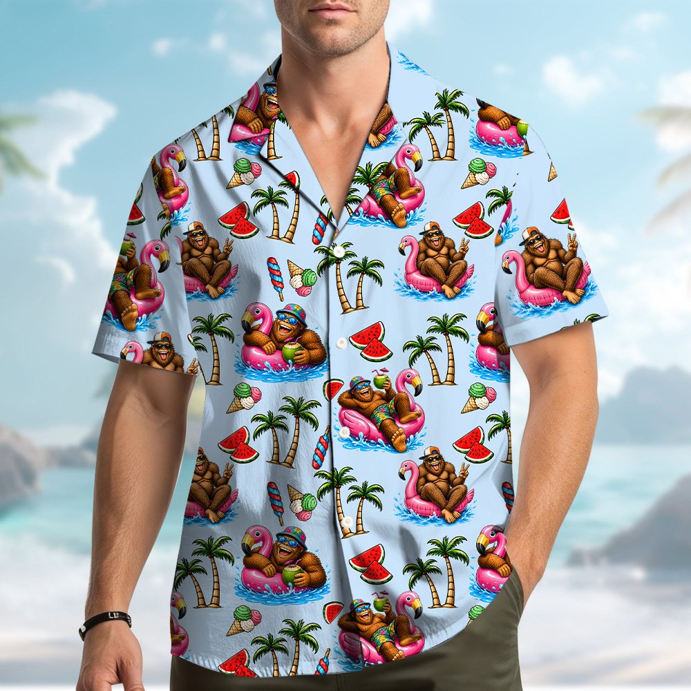 Second lifestyle view featuring the matching family hawaiian shirts in a casual setting