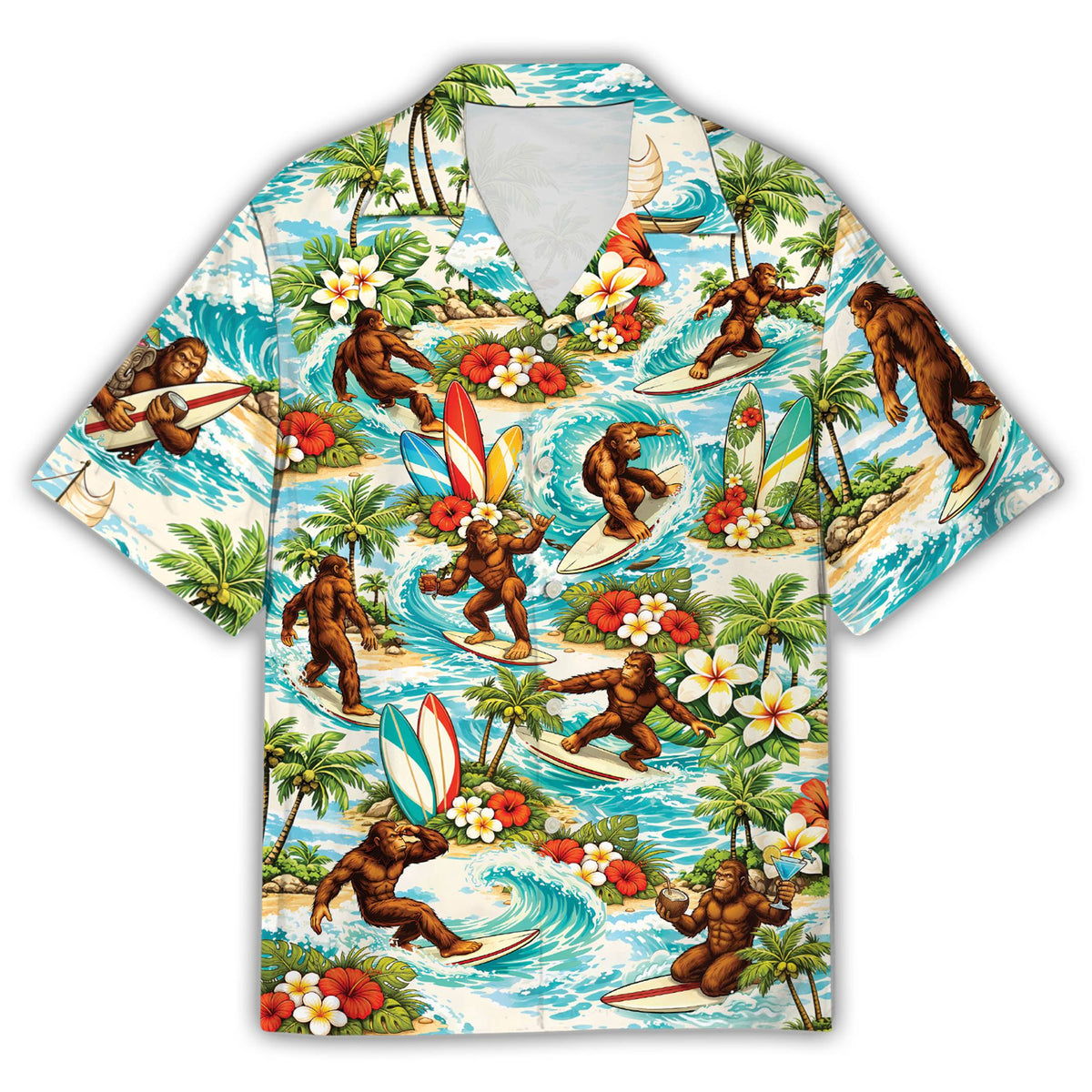 Front view of the bigfoot surf hawaiian shirt