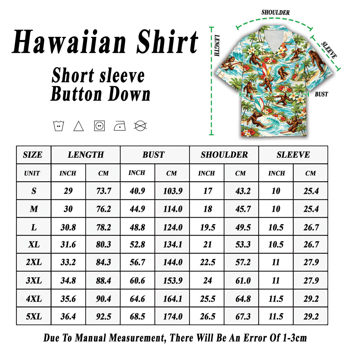 Side view of the tropical bigfoot surf hawaiian shirt