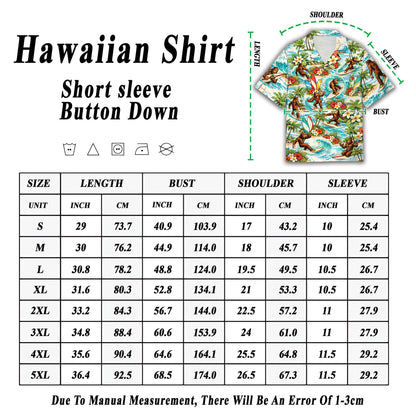 Side view of the tropical bigfoot surf hawaiian shirt