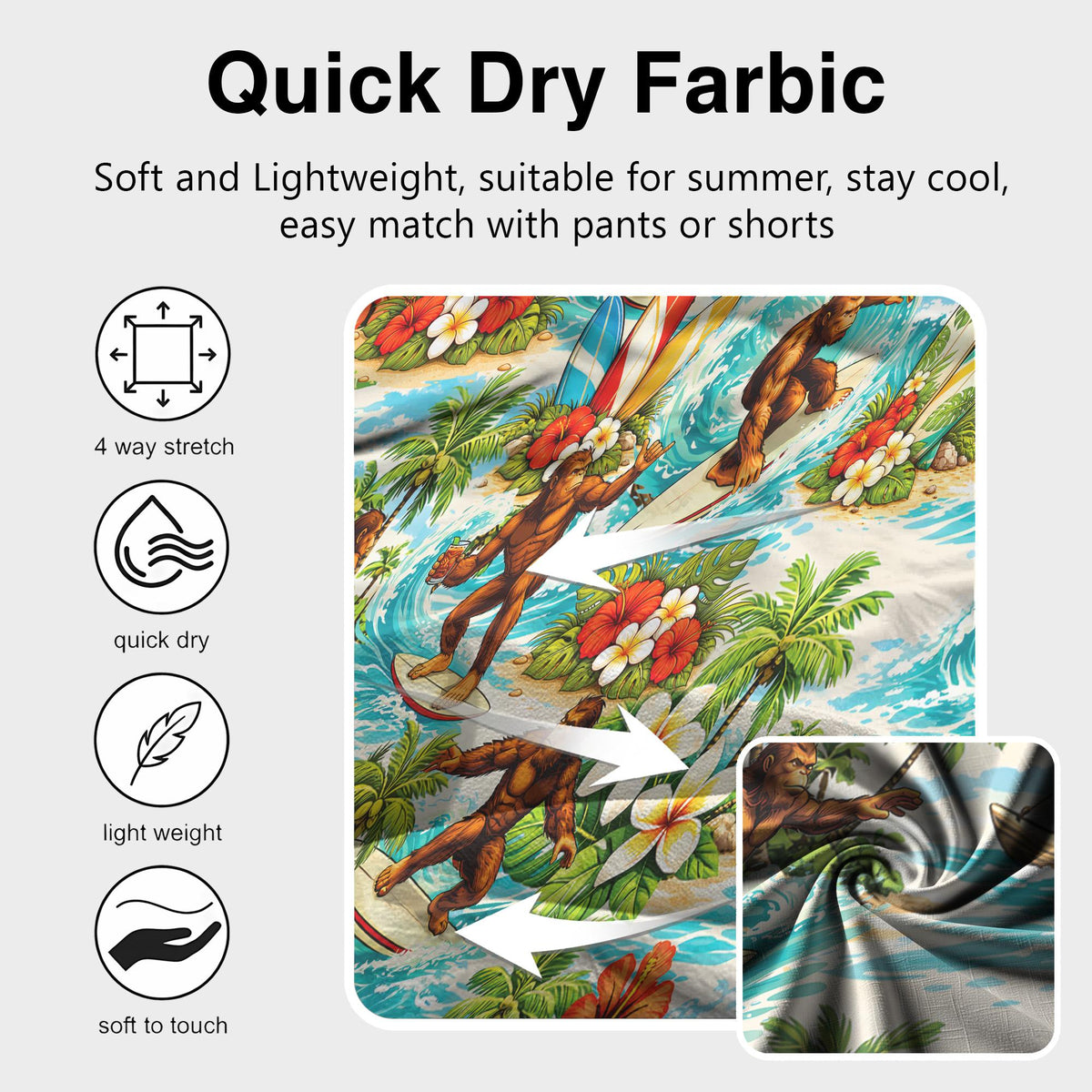 Additional lifestyle view showing the bigfoot surf hawaiian shirt styling