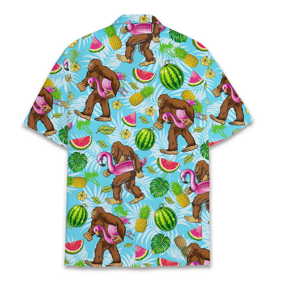 Back view of the bigfoot tropical hawaiian shirt