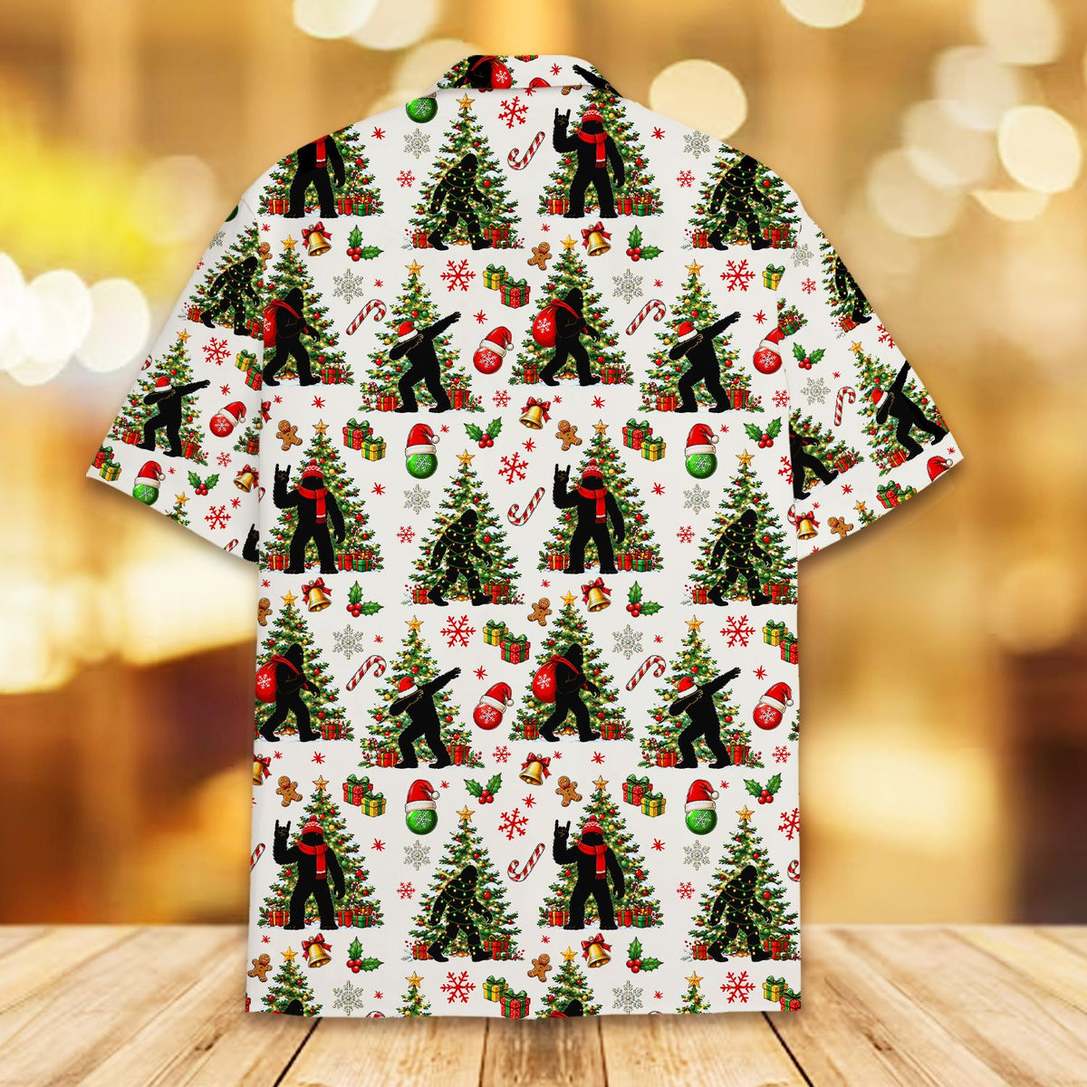 White Christmas Bigfoot hawaiian shirt, secondary back view