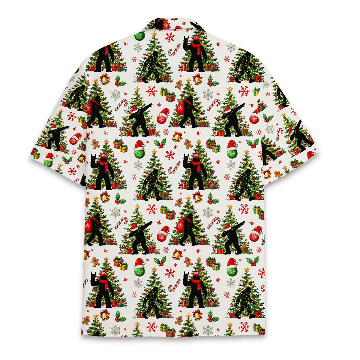 White Christmas Bigfoot hawaiian shirt, back view