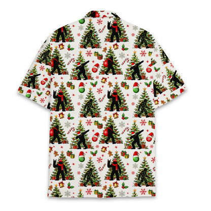 White Christmas Bigfoot hawaiian shirt, back view