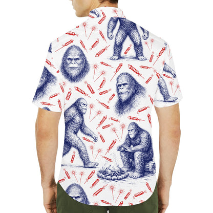 Back view of the white bigfoot hawaiian shirt